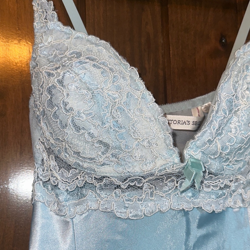 Victoria's Secret Light Blue Satin Chemise with Lace - Picture 6 of 7